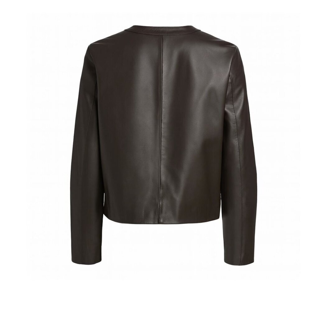 Nili Lotan Kitra Cropped Leather Jacket Brown Size Small Smooth Gold Buttons - Picture 8 of 9